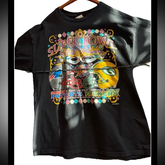 90s VTG NFL Super Bowl 31 T Shirt Green Bay Packers VS Patriots 1996 NOLA XXXI - Picture 7 of 8